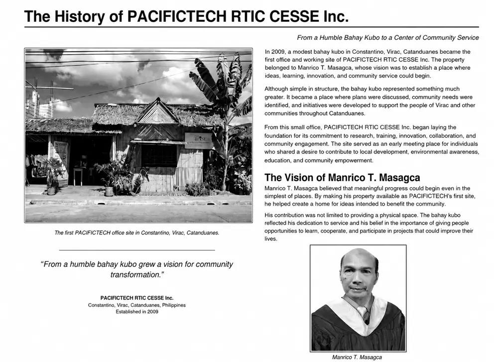 The first PACIFICTECH office in Constantino, Virac, Catanduanes, with founder Manrico T. Masagca